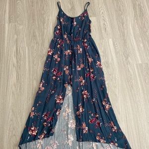 Spaghetti strap floral romper w/ dress overlay